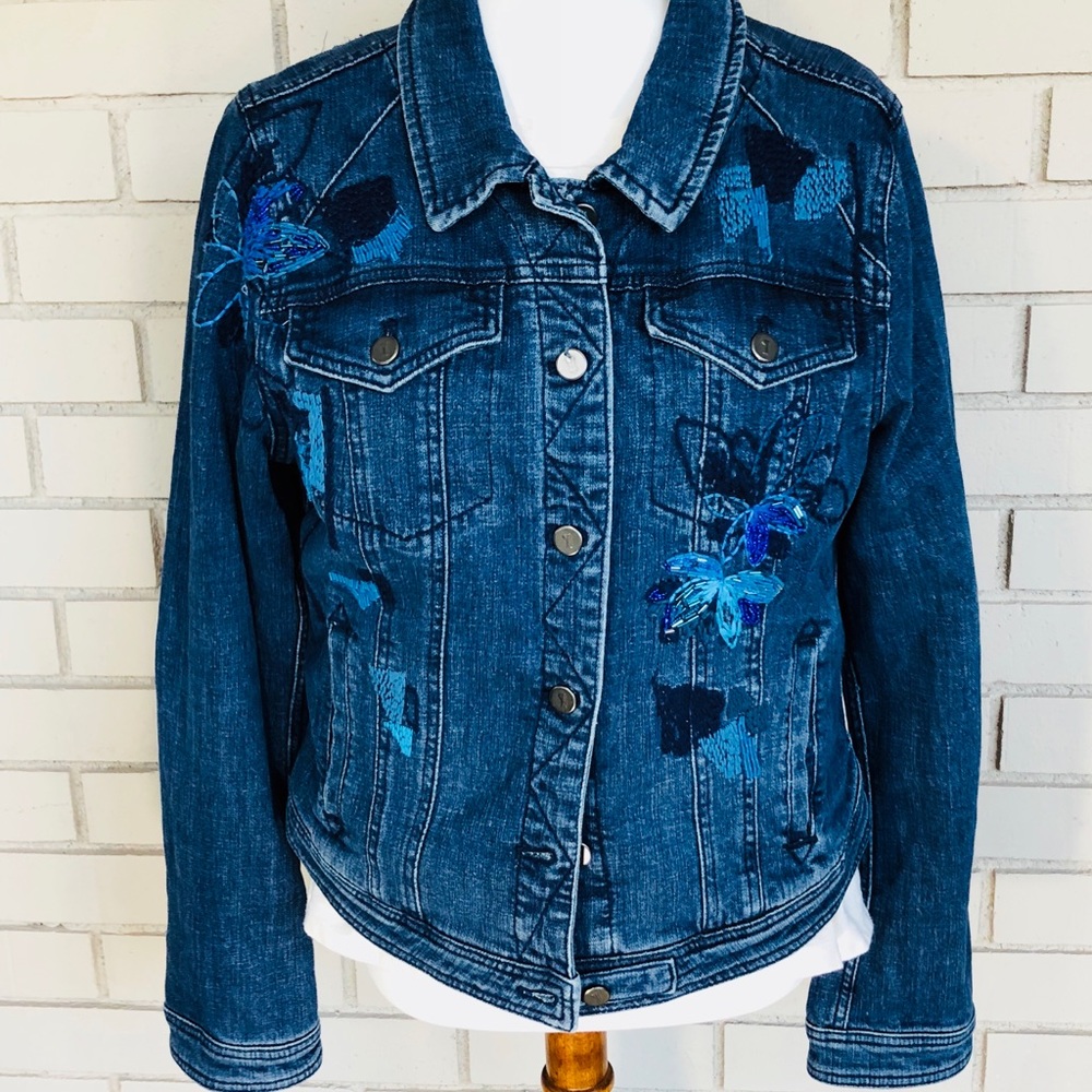 Anthro Pilcro Sequined Denim Jacket Size XL - Picture 2 of 8